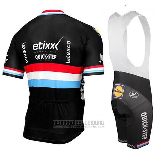 2017 Fahrradbekleidung Etixx Quick Step Champion Luxemburg Shwarz Trikot Kurzarm und Tragerhose